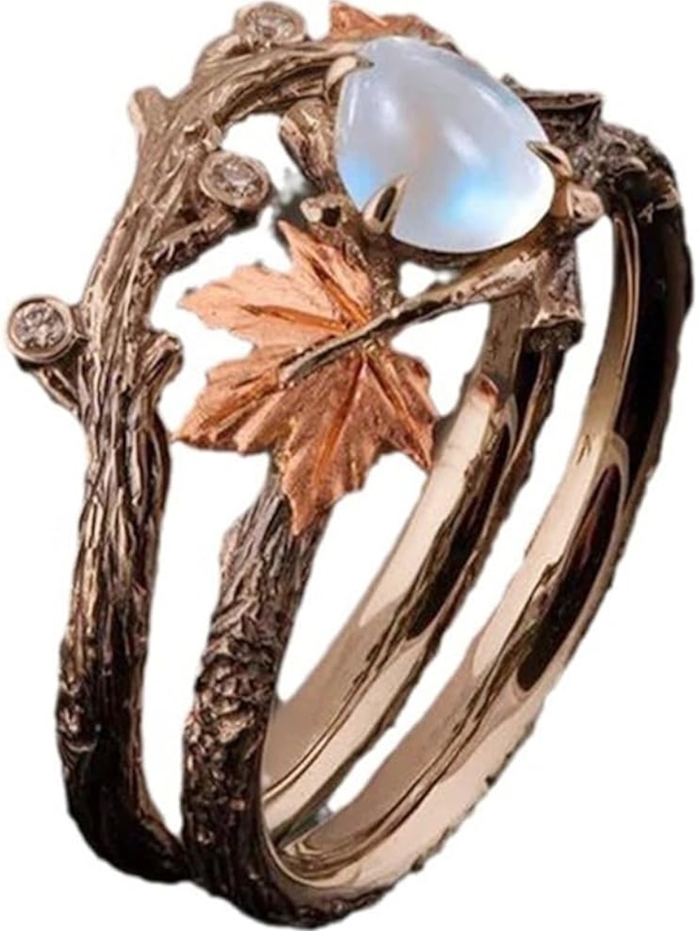 Moonstone Teardrop Leaf Wrap Ring - Rose Gold Tone